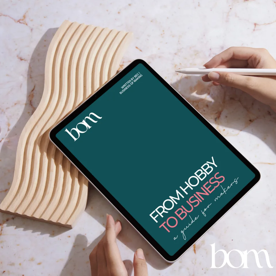 From Hobby to Business: A Practical Guide for Makers, open on a tablet